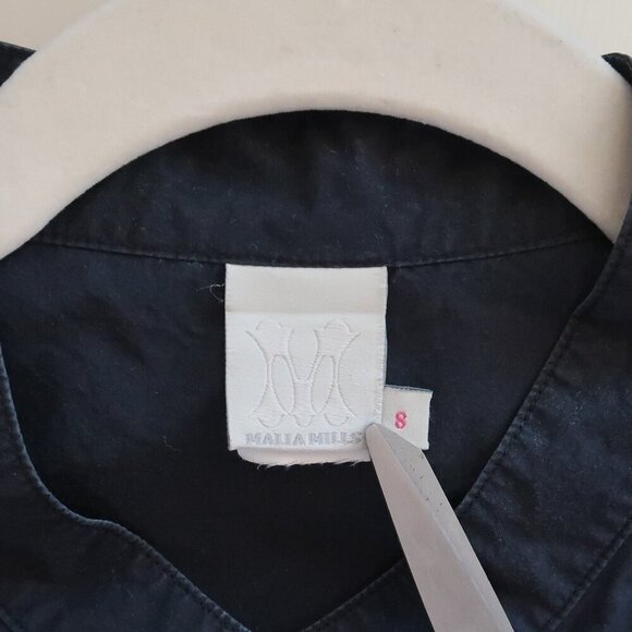 Malia Mills Black Cotton Wide Leg Button Up Drawstring Waist Jumpsuit Size 8 - Picture 8 of 14